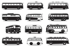 Set of bus black Silhouette vector