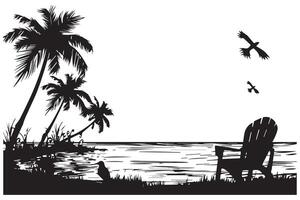 playa negro y blanco aislado icono ilustración vector