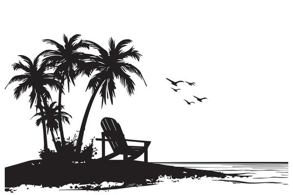 Beach Scene Black And White Vector Art, Icons, and Graphics for Free