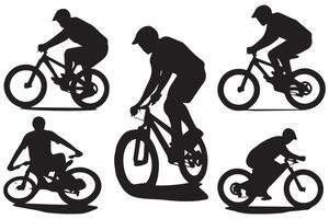 Silhouette of a cyclist jumping on a bicycle vector