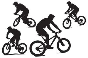 Silhouette of a cyclist jumping on a bicycle vector