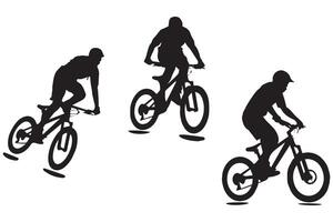 Black silhouettes of bmx rider jumping on a white background vector