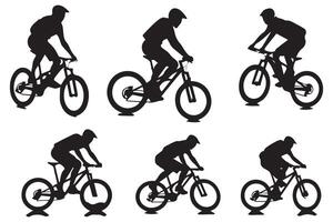 Cyclist jumping Silhouette set vector