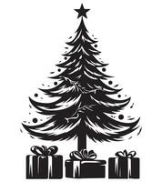 christmas tree gift box Silhouette vector