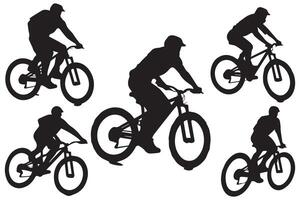 Cyclist jumping Silhouette set vector