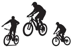 Black silhouettes of bmx rider jumping on a white background vector