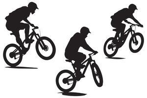 Cyclist jumping Silhouette set vector