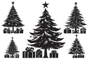 christmas tree gift box Silhouette vector