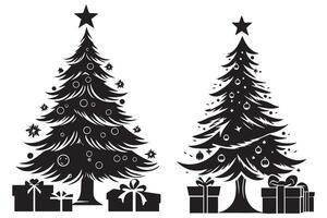 christmas tree gift box Silhouette vector