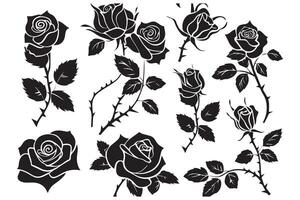 hermosa Rosa flores silueta conjunto aislado en blanco antecedentes vector