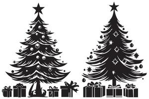 christmas tree gift box Silhouette vector