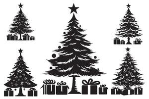 Christmas tree silhouette with gifts vector