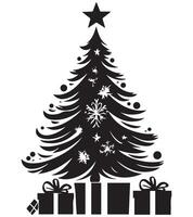 Set silhouette christmas trees with gifts design isolated vector