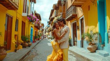 Romantic Couple Dancing Salsa on a Quaint Street photo