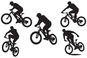 Silhouette of a cyclist jumping on a bicycle vector