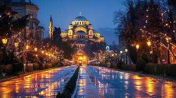 Twilight View of St. Alexander Nevsky Cathedral in Sofia photo