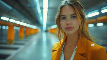 Young Business Woman in Parking Garage with Car Keys photo