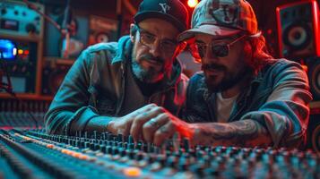 Stylish Audio Engineer Working in High-Tech Recording Studio photo