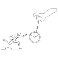 Continuous line drawing of businessman running on a bicycle. Time management business concept vector