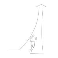 Continuous one line drawing businessman running on forward arrow. Concept of people ready to start career and business. Manager running towards the goal. Single line hand drawn design vector