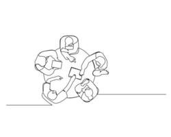 Continuous single one drawing a view from above of workers discussing together. illustration design for Business growth strategy concept. vector