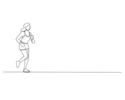 Continuous single line drawing of young woman just started jogging. Healthy sport training concept. Design illustration vector