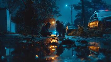 Crime Scene Investigation at Night with Police Presence photo