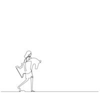 Continuous line drawing of a businessman walking carrying a Knight chess piece. Design concept or illustration of Strategy and determination in business vector