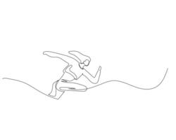 Continuous single line drawing of side view of disabled woman running fast to reach the finish line. Healthy sport training concept. Design illustration vector