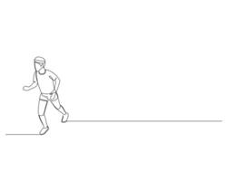 Continuous single line drawing of the man was running and almost reached the end of the road. Healthy sport training concept. Design illustration vector