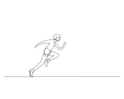 Continuous single line drawing of view from the side young energetic man is running. Healthy sport training concept. Design illustration vector
