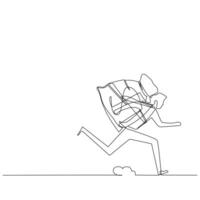 continuous line drawing of bussiness man running with a golden bag on his back. Single line art style. Modern continuous line draw design graphic illustration vector