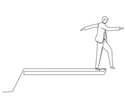 Continuous line drawing of a businessman walking and almost falling because the roads are limited . Business growth concept. vector