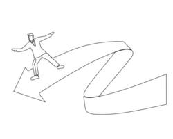 Continuous single one drawing businessman surfing on arrow direction. illustration design for Business growth strategy concept. vector