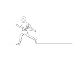 Continuous single line drawing of side view of the man who ran to the finish line. Healthy sport training concept. Design illustration vector