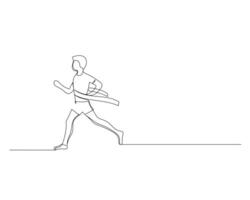 Continuous single line drawing of side view of the man who ran to the finish line. Healthy sport training concept. Design illustration vector