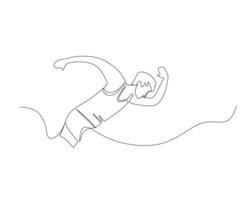 Continuous single line drawing of view from the side the man ran very fast and almost fell. Healthy sport training concept. Design illustration vector