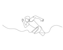Continuous single line drawing of side view of disabled man who ran fast to reach the finish line. Healthy sport training concept. Design illustration vector
