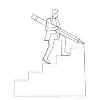 Continuous single one line a businessman puts down chess pawn. Business growth strategy concept vector