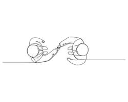 Continuous single one drawing view from above of two business people shaking hands. illustration design for business growth strategy concept. vector