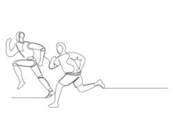 Continuous single line drawing of a man was running fast chasing a robot that was running in front of him. Healthy sport training concept. Design illustration vector