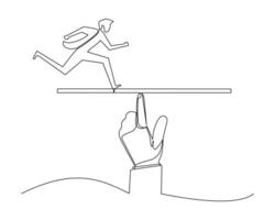 Continuous line drawing illustration of a work life balance. Equality and Mental stability concept. Overcoming fear and hurdles. businessmen stand in the middle of a finger vector