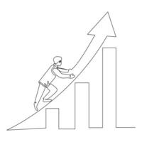 Businessman climbing up graph. Continuous line drawing. illustration. Business growth analyst concept vector