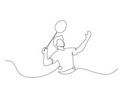 Single continuous line drawing of young agile badminton player jump and smash the ball. Sport exercise concept. Trendy one line draw design illustration for badminton tournament publication vector