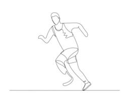 Continuous single line drawing of disabled man jogging. Healthy sport training concept. Design illustration vector