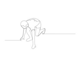 Continuous single line drawing of young energetic runner ready to sprint at start line. Healthy sport training concept. Design illustration vector