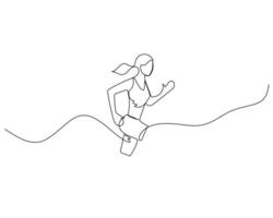 Continuous single line drawing of side view of disabled woman running. Healthy sport training concept. Design illustration vector