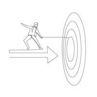 continuous line drawing of young smart leader riding arrow into the target. Single line art style. Modern continuous line draw desing vector