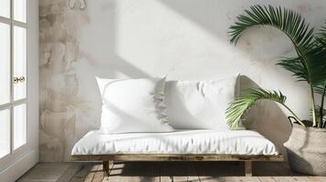 White Pillow mockup in an elegant, light modern living room photo