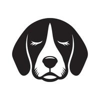 beagle perro logo - un soñoliento beagle perro cara ilustración en negro y blanco vector